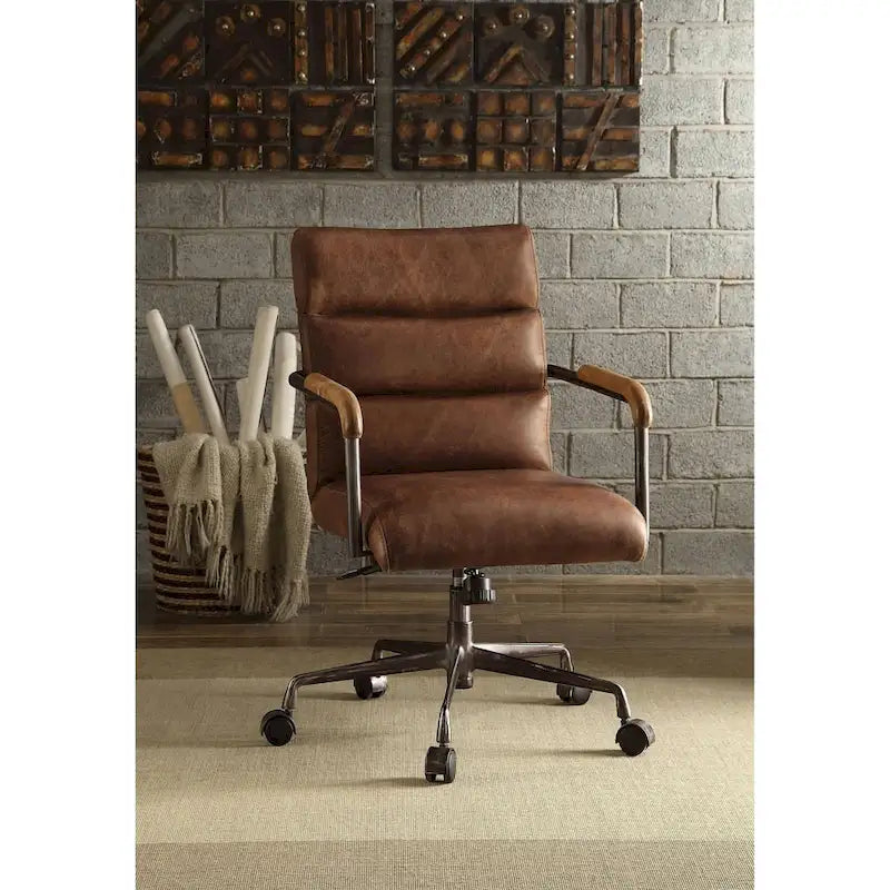 Chaise de bureau de direction ACME Harith, cuir pleine fleur marron rétro