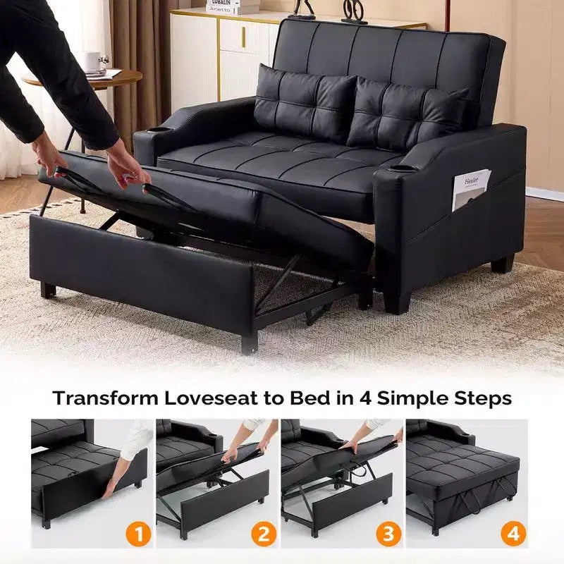Canapé-lit convertible inclinable en cuir rembourré « Cats Claw » avec coussins pour petits espaces