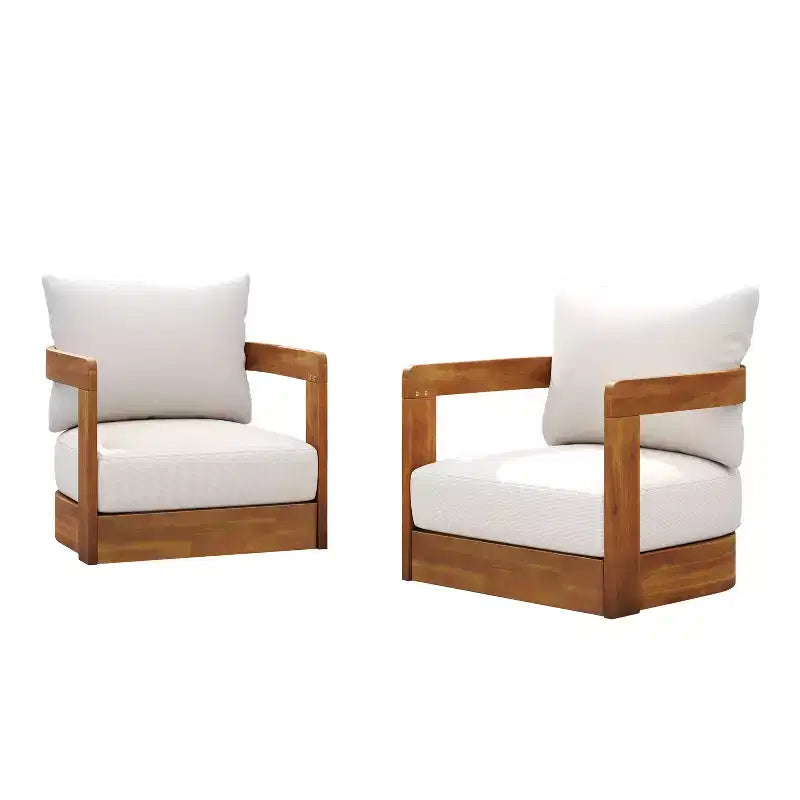 Lot de 2 fauteuils de jardin de luxe en bois d'acacia avec design incurvé, coussins résistants à l'eau