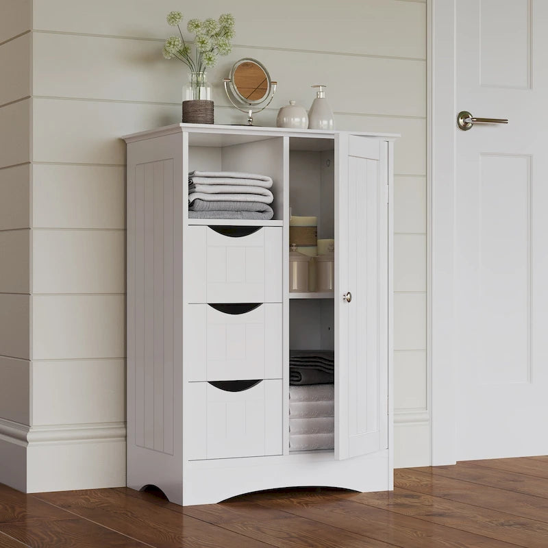 Armoire de rangement RiverRidge Ashland à porte simple pour salle de bain et buanderie avec 3 tiroirs, étagère ouverte et réglable