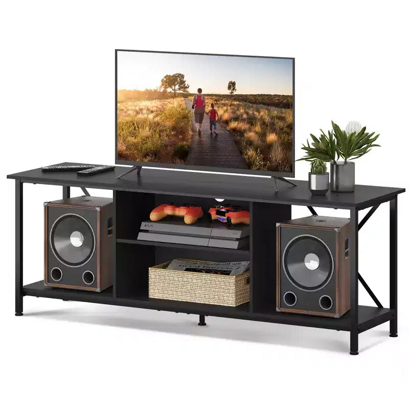 Meuble TV industriel rustique pour téléviseurs de 55 à 65 pouces avec rangement et gestion des câbles