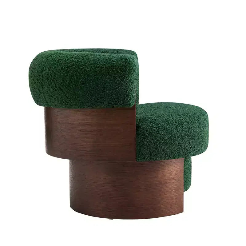 Fauteuil tonneau pivotant à 360° Whisen avec design sculptural en bois cintré, structure en bois massif, 32 po de largeur, polyvalent pour le salon et la chambre à coucher