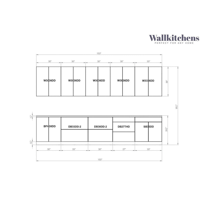 Collection Signature Cuisine Blanc Brillant Taille de la Base 13 pieds de large - 153x24