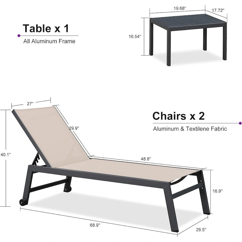 PURPLE LEAF Ensemble de 2 chaises longues de jardin, transats d'extérieur avec cadre en aluminium