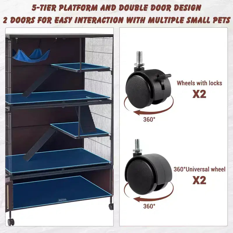 Cage pour petits animaux, cage pour furet - Habitat à 5 niveaux de 59 po avec meuble de rangement, comprend hamac/roulettes/rampes amovibles/plateaux faciles à nettoyer