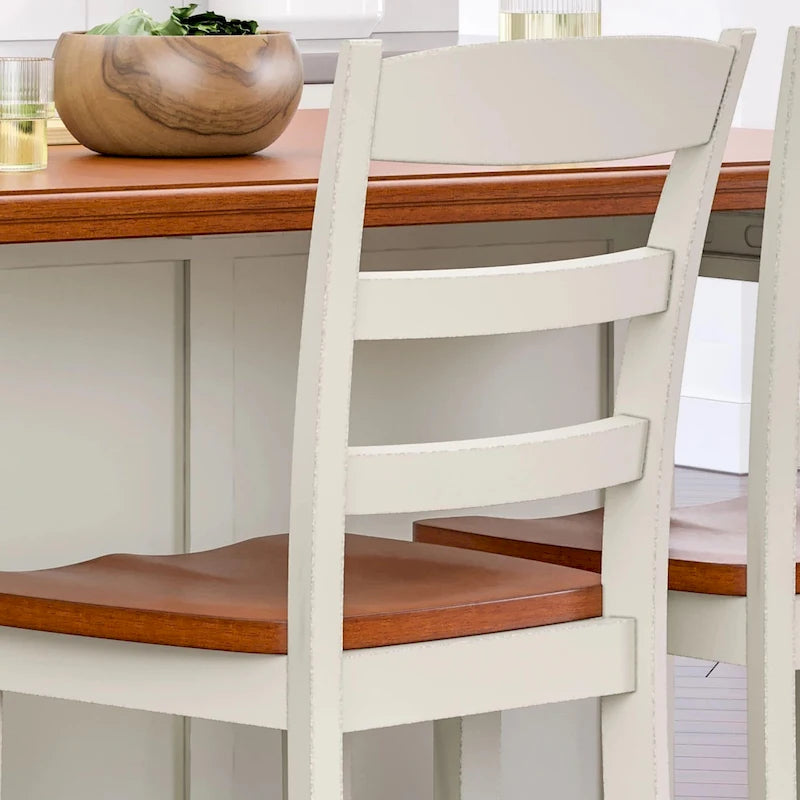 Ensemble îlot de cuisine 3 pièces Homestyles Monarch en bois blanc cassé avec plateau en bois à abattant - 48 x 25 x 36