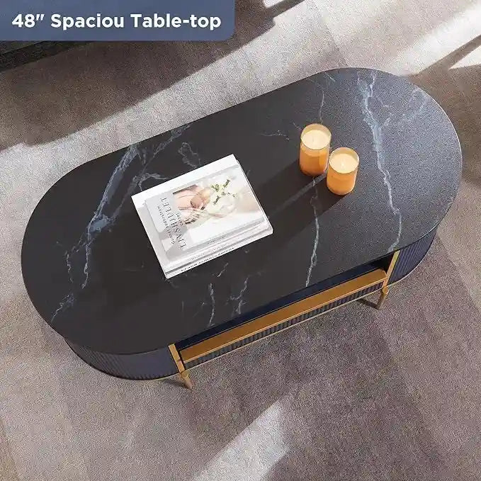 Table basse cannelée de luxe moderne, table centrale avec plateau en faux marbre