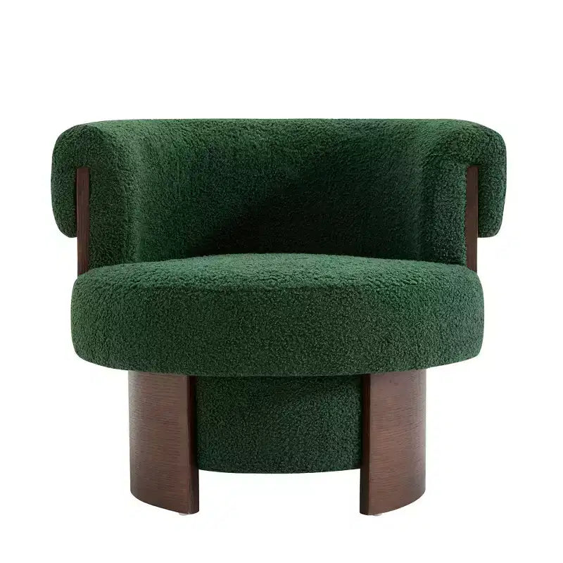 Fauteuil tonneau pivotant à 360° Whisen avec design sculptural en bois cintré, structure en bois massif, 32 po de largeur, polyvalent pour le salon et la chambre à coucher