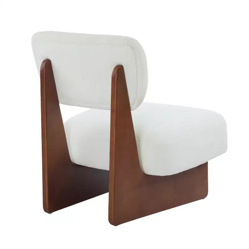 Lot de 2 chaises longues modernes beiges avec revêtement en polyester, piètement robuste en bois, pour différentes pièces