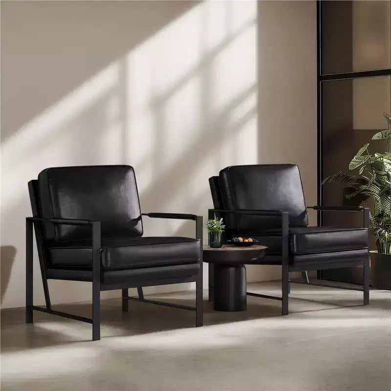 Yaheetech Lot de 2 fauteuils de salon rétro rembourrés avec accoudoirs en métal, coussin d'assise et de dossier amovible