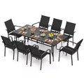 Ensemble de salle à manger Gymax 9 pièces pour patio avec table rectangulaire et chaises empilables avec trou pour parasol