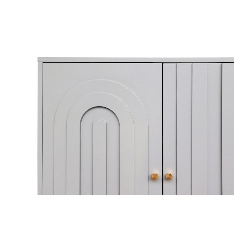Buffet bahut moderne en bois laqué bleu/gris de 152 cm avec 4 portes, meuble de rangement d'appoint