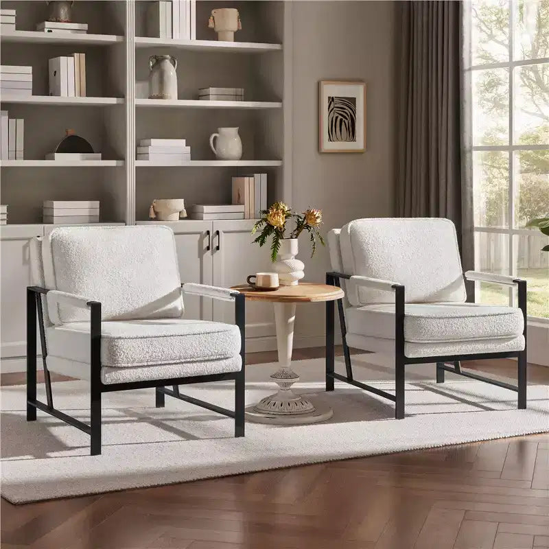 Yaheetech Lot de 2 fauteuils de salon rétro rembourrés avec accoudoirs en métal, coussin d'assise et de dossier amovible
