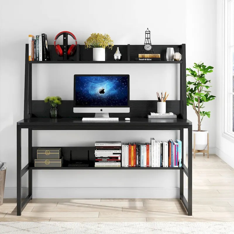 Bureau d’ordinateur moderne de 47 pouces avec surmeuble et bibliothèque