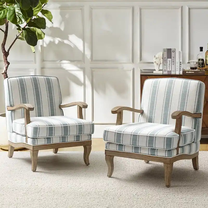 Fauteuil Rinaldo Farmhouse en polyester avec pieds en bois massif, lot de 2, par HULALA HOME