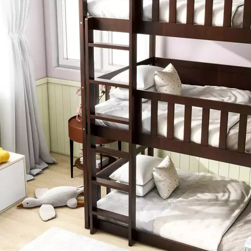 Lit superposé triple pour enfants, lit superposé trois places détachable avec échelle et barrière de sécurité, se sépare en 3 lits