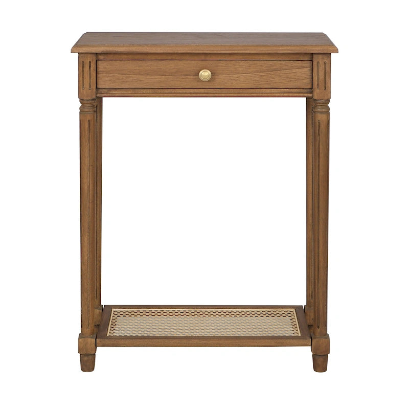 Table d'appoint console à 1 tiroir en bois massif et étagère en cannage Lenora par East at Main