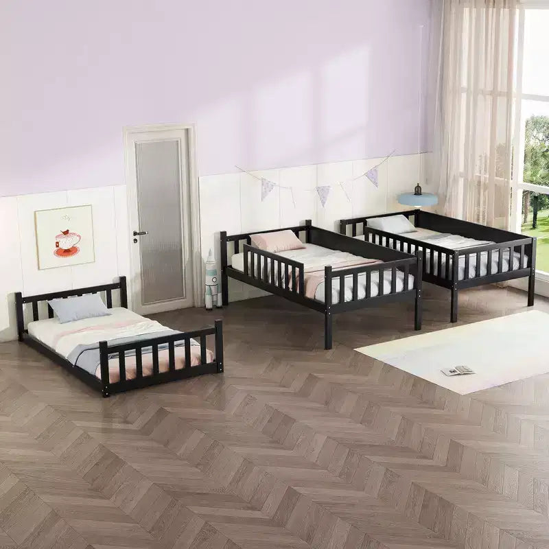 Lit superposé triple pour enfants, lit superposé trois places détachable avec échelle et barrière de sécurité, se sépare en 3 lits