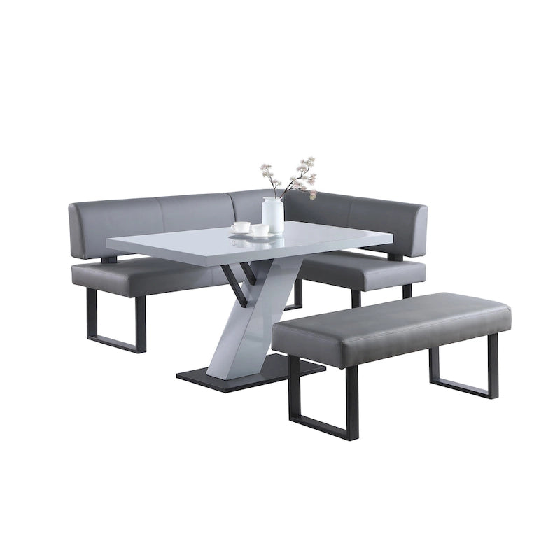 Ensemble de salle à manger Lillian 3 pièces gris brillant Somette avec table, coin repas et banc