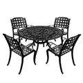 Ensemble de salle à manger de patio 5 pièces avec table ronde en maille d'aluminium ornée de 48 po et chaises à damier - Noir - Oakland Living : résistant aux UV, résistant à la moisissure
