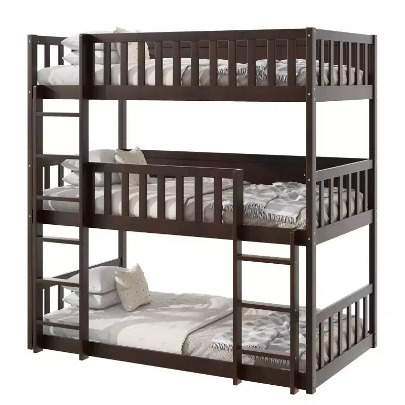 Lit superposé triple pour enfants, lit superposé trois places détachable avec échelle et barrière de sécurité, se sépare en 3 lits
