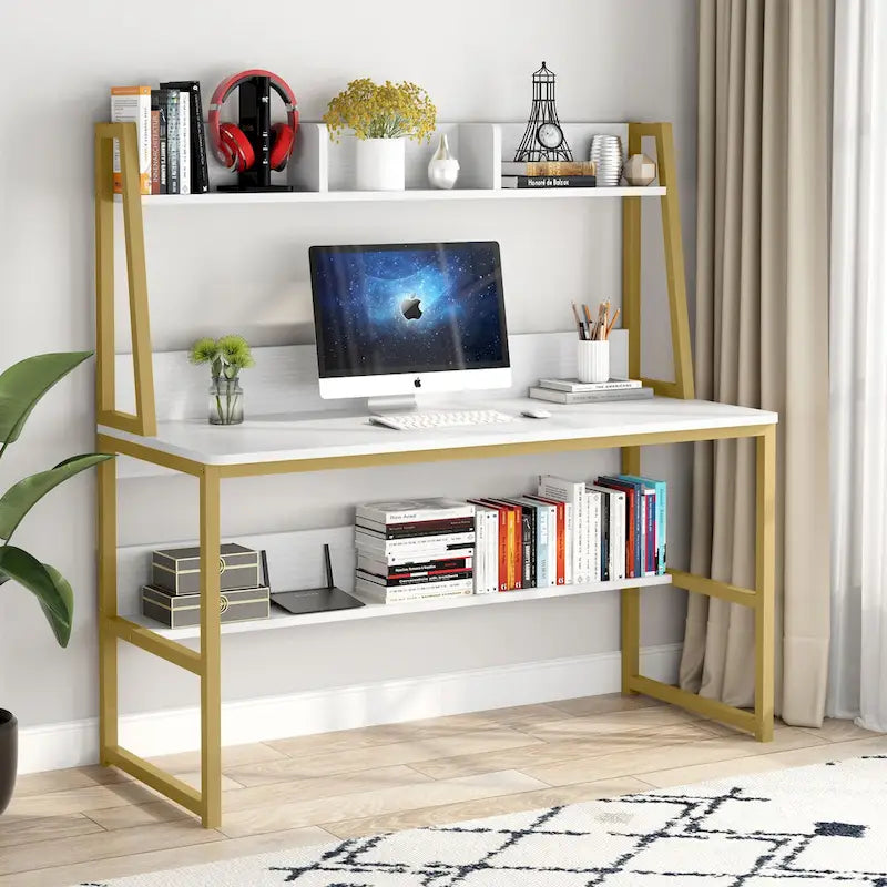 Bureau d’ordinateur moderne de 47 pouces avec surmeuble et bibliothèque
