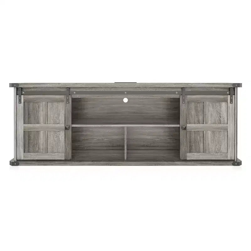 Meuble TV 70 po pour téléviseurs 75 po, centre de divertissement style ferme avec portes coulissantes de grange et armoires de rangement, table console TV média moderne
