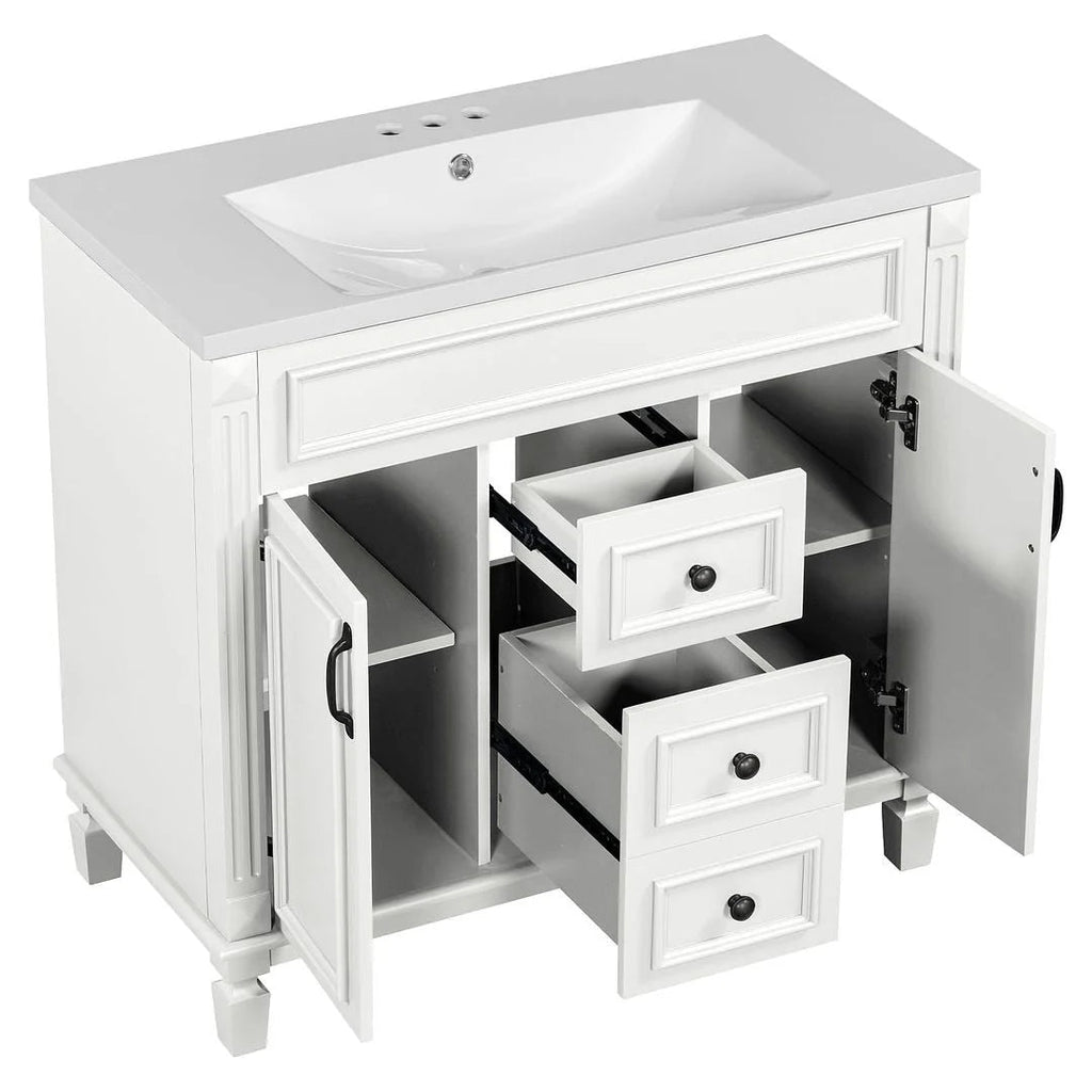 Meuble-lavabo moderne de 36 po avec vasque et armoire à miroir, 2 portes et 2 tiroirs