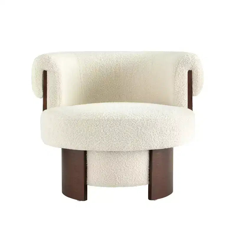 Fauteuil tonneau pivotant à 360° Whisen avec design sculptural en bois cintré, structure en bois massif, 32 po de largeur, polyvalent pour le salon et la chambre à coucher