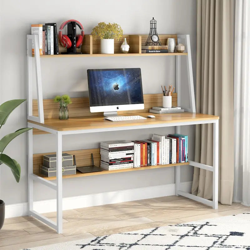 Bureau d’ordinateur moderne de 47 pouces avec surmeuble et bibliothèque