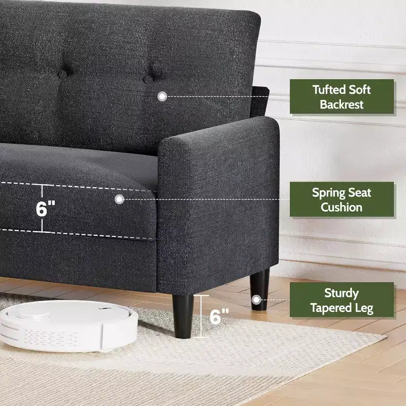 Dyonery 50, canapé Loveseat, 2 places pour bureau et petits espaces, assise profonde de 61 cm, cadre en bois massif certifié FSC, assemblage sans outils