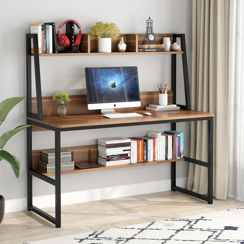 Bureau d’ordinateur moderne de 47 pouces avec surmeuble et bibliothèque