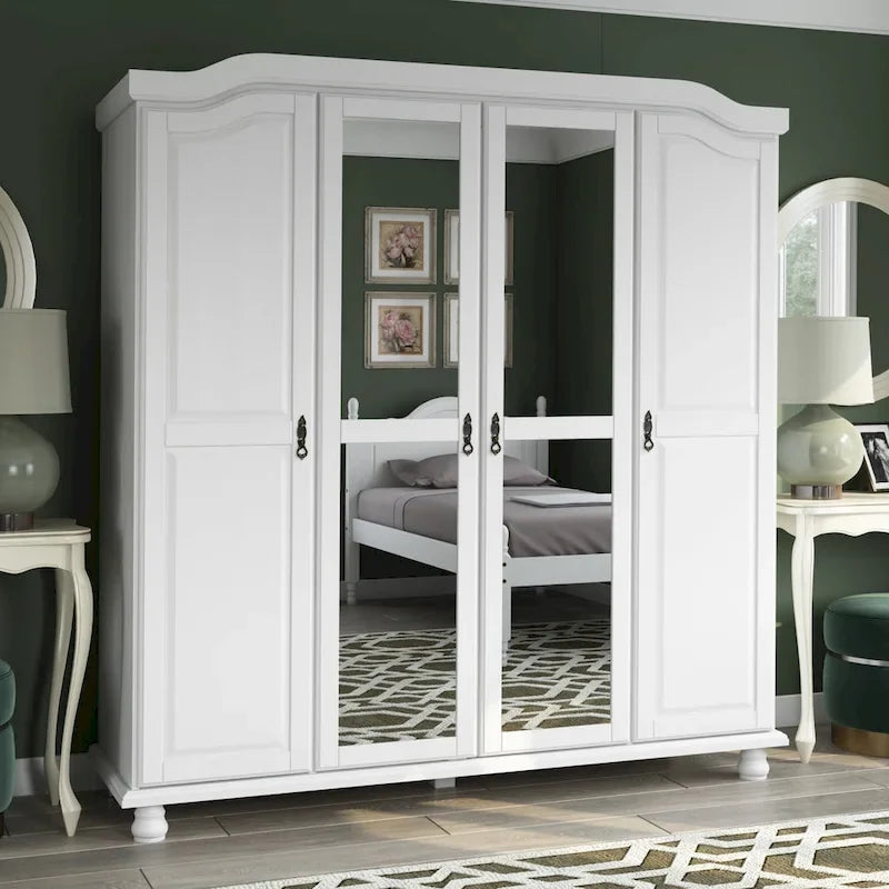 Armoire-penderie Kyle à 4 portes en bois massif 100 % Palace Imports, avec portes en bois massif ou miroir