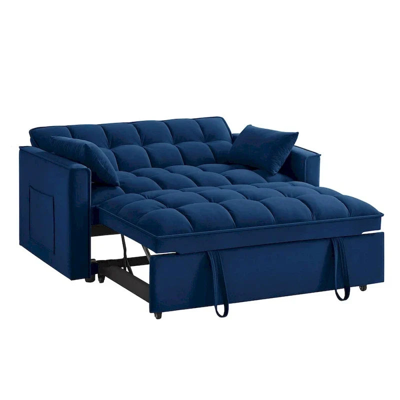 Canapé-lit convertible 4-en-1 - Banquette en velours - Canapé-lit modulable avec dossier inclinable et 2 poches latérales