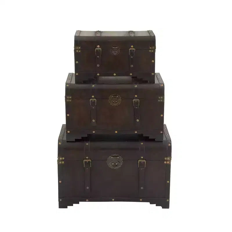 Lot de 3 malles en bois traditionnelles marron - Olivia & May : Finition vieillie, aucun assemblage requis, rangement décoratif