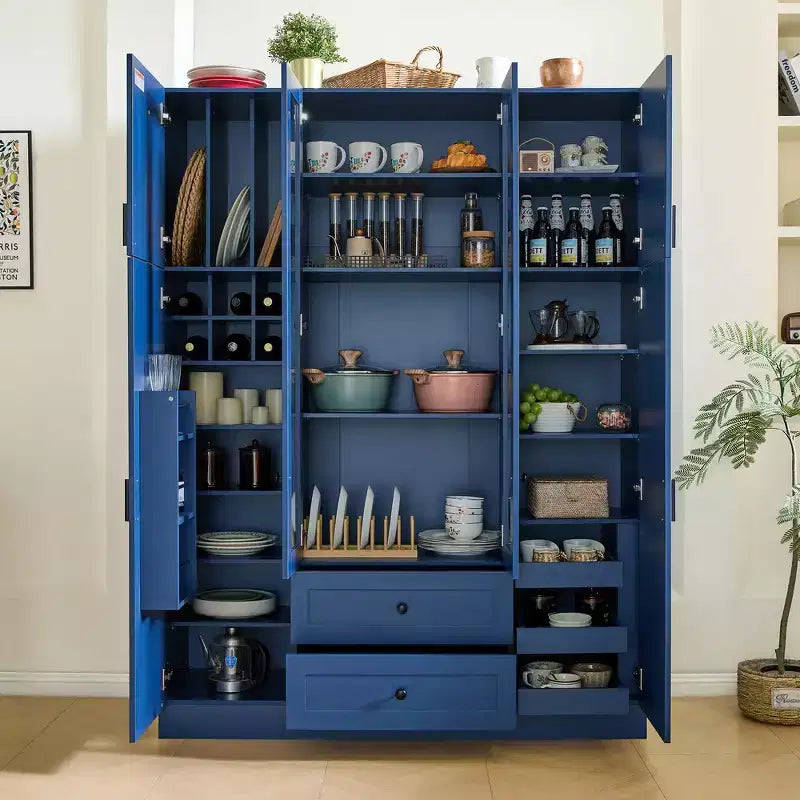 Armoire de rangement de cuisine sur pied Whisen 71H, grand buffet de salle à manger avec 6 portes et étagères réglables