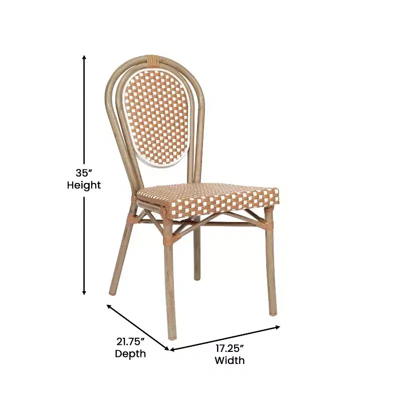 Chaise empilable de bistrot Thonet commerciale intérieure/extérieure Flash Furniture Lourdes, rotin synthétique et cadre en aluminium