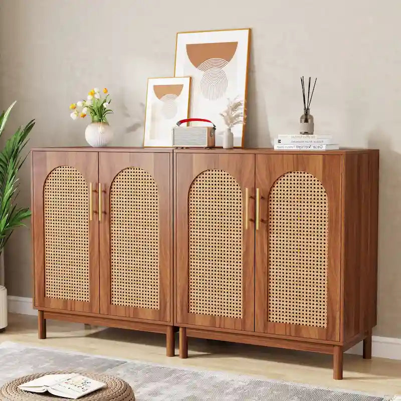 Lot de 2 buffets en rotin, buffet de 150 cm avec portes, meuble d'appoint