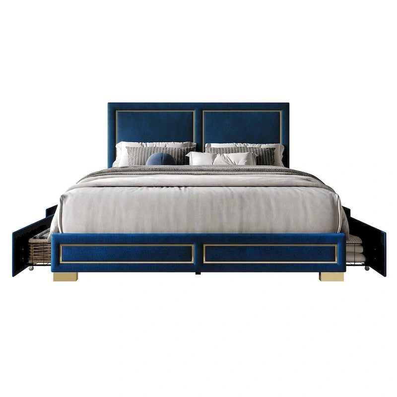 Lit Plateforme Capitonnée de Rangement Complet Jasper