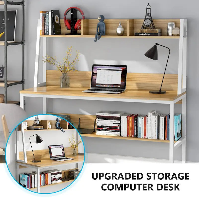 Bureau d’ordinateur moderne de 47 pouces avec surmeuble et bibliothèque