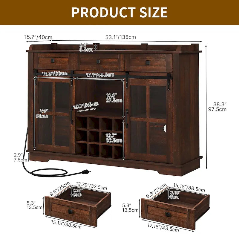53 Meuble de rangement de cuisine avec porte de grange, buffet, bar à café et casier à vin