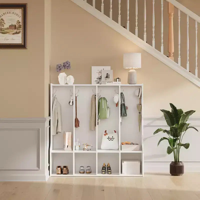 Vestiaire enfant 4 sections Acekool avec 4 casiers et 8 patères pour salle de classe, crèche et maison