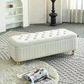 Banc ottoman de rangement Okak de luxe moderne avec plateau rabattable, capitonnage profond, décor doré et pieds en métal, rembourré pour salon et chambre à coucher