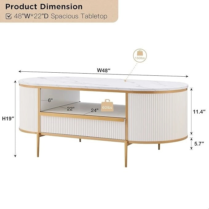 Table basse cannelée de luxe moderne, table centrale avec plateau en faux marbre