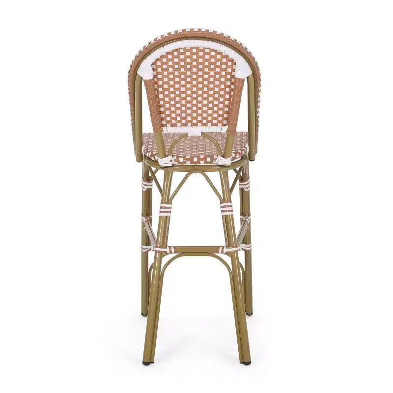 sumyeg Lot de 2 tabourets de bar de bistrot français d'extérieur 29,5, rotin PE en osier avec cadre en aluminium, finition aspect bambou, rouge rouille et blanc