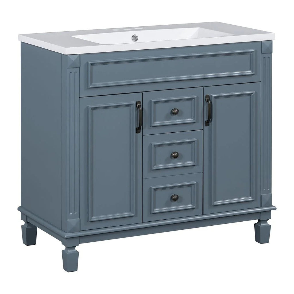Meuble-lavabo moderne de 36 po avec vasque et armoire à miroir, 2 portes et 2 tiroirs
