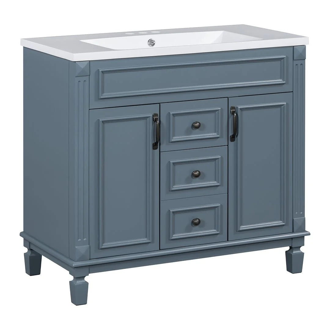 Meuble-lavabo moderne de 36 po avec vasque et armoire à miroir, 2 portes et 2 tiroirs