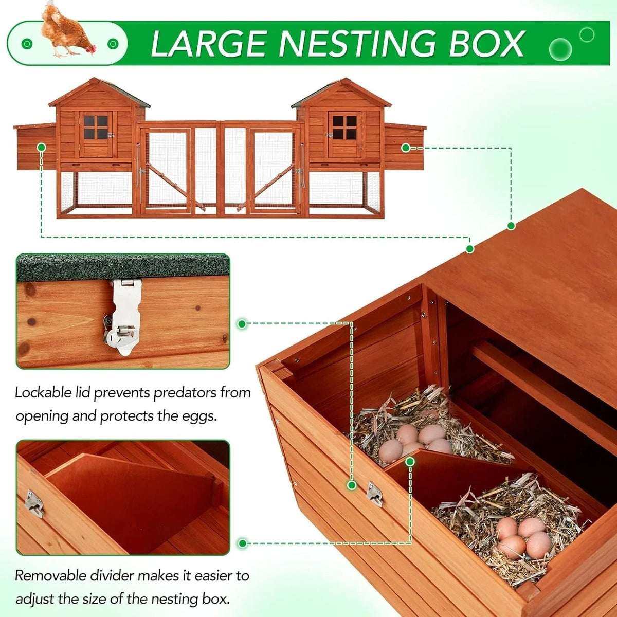 AECOJOY 144 Grand poulailler avec enclos, clapier en bois, cage pour volaille
