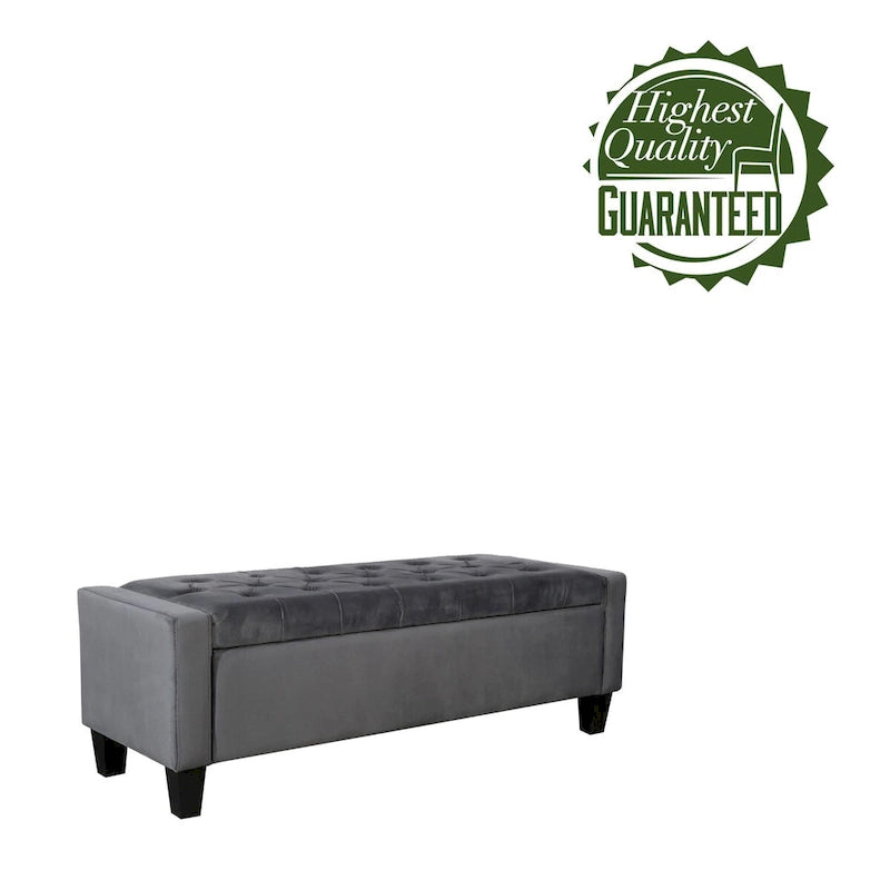 Banc de rangement capitonné en velours avec dessus rabattable