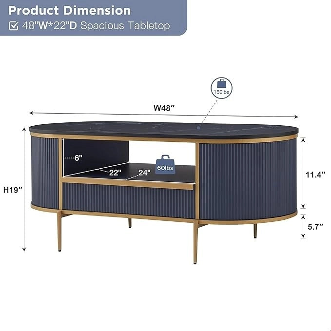 Table basse cannelée de luxe moderne, table centrale avec plateau en faux marbre